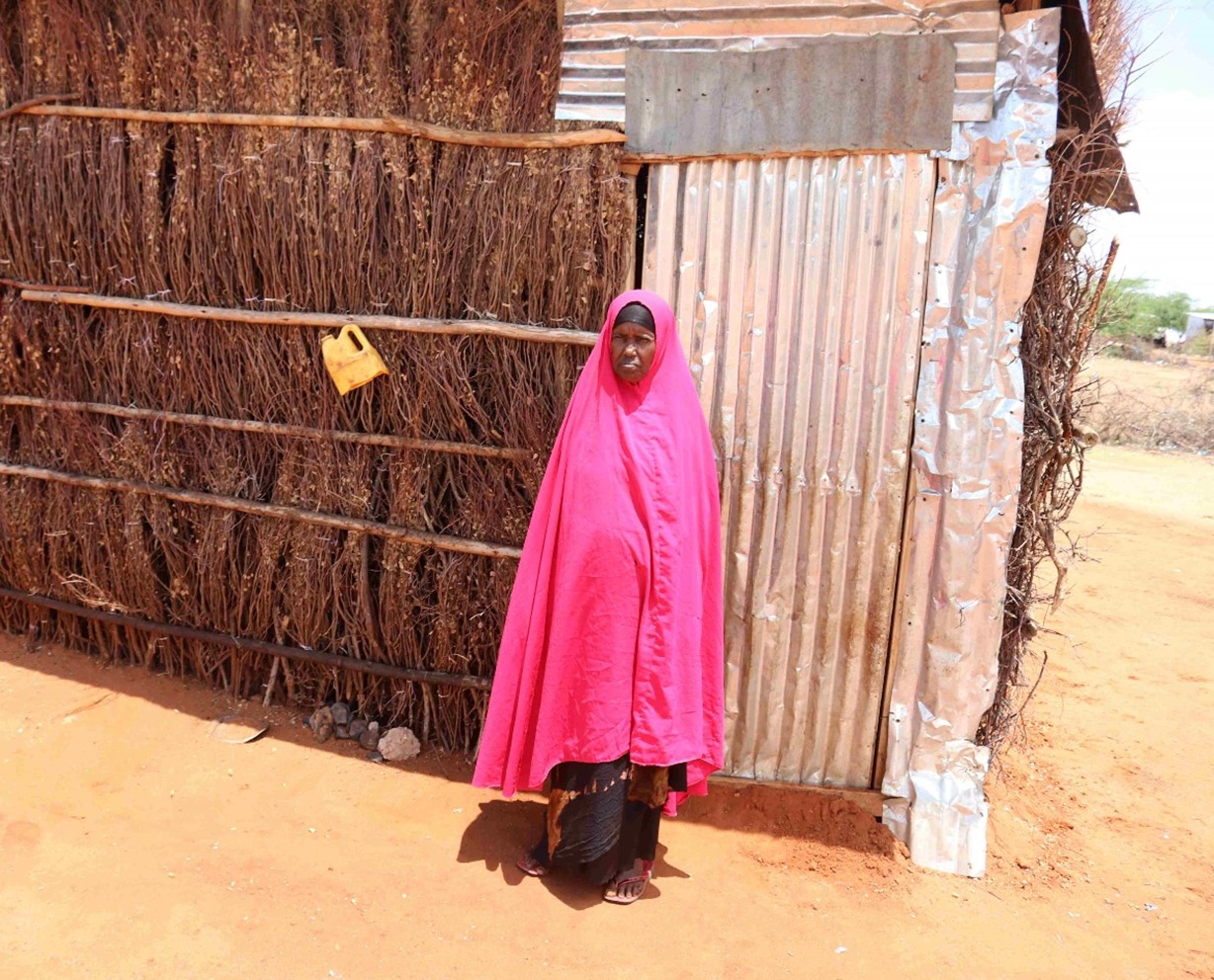 Woman infront of traditional house